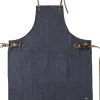 BBQ Style Apron, Denim Brut with leather straps in Cognac co