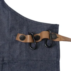 BBQ Style Apron, Denim Brut with leather straps in Cognac co