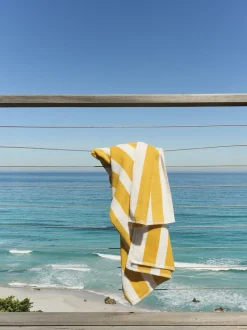 Beach towel 100x180 old gold/starwhite stripe GOTS