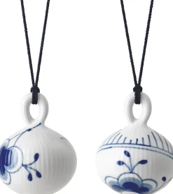 Blå Mega Riflet Julekugle 9,5 cm 2 stk