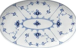 Blue Fluted Plain Oval Asiette 23,5cm