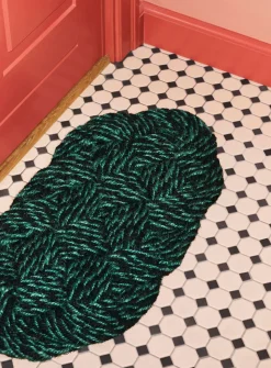 Coco Door Mat-Swirl-Green and black