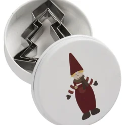 Dåse m/3 juletræ-kageudstikkere, nisse på låget