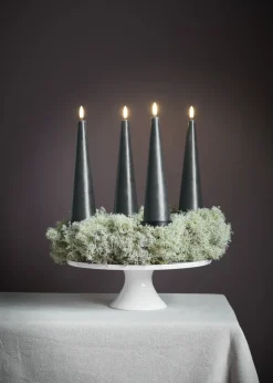 Giftbox w. spike, remote, LED cone candle, Pine green, Smoot