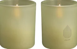 Glass Candle, Light green leaf, 2-pack, 6x7 cm