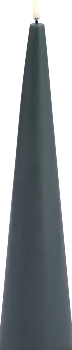 LED cone candle, Pine green, Smooth, 6,8x30 cm