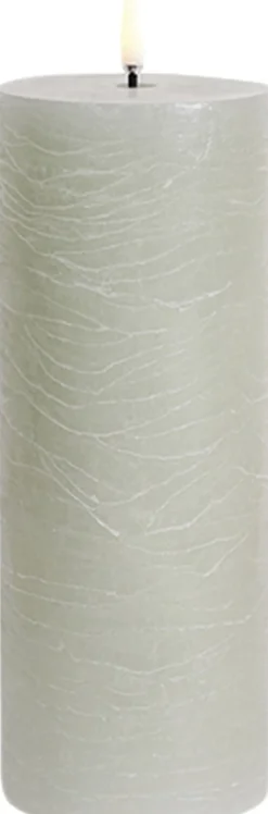 LED pillar candle, Dusty green, Rustic, 7,8x20 cm