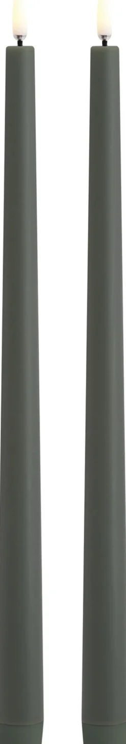 LED taper candle, Olive green, Smooth, 2,3x32 cm / 2-pack
