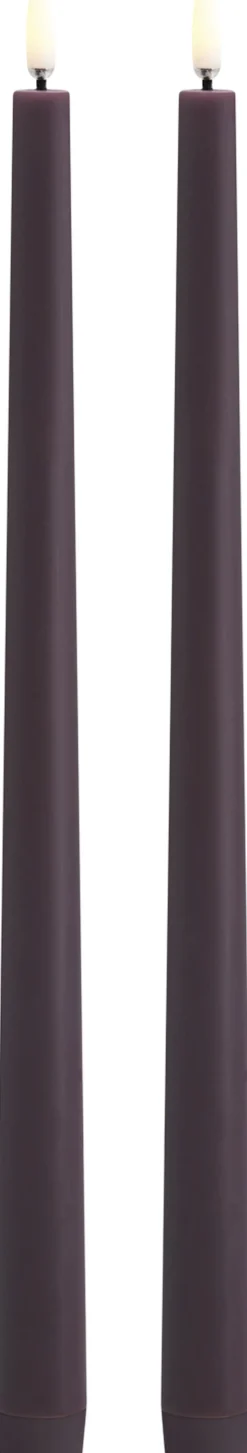 LED taper candle, Plum, Smooth, 2,3x32 cm / 2-pack