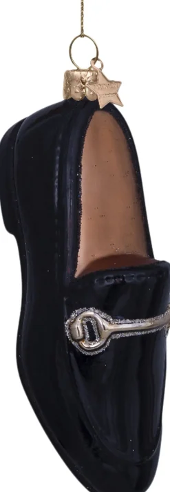 Ornament glass black gold loafer H10cm