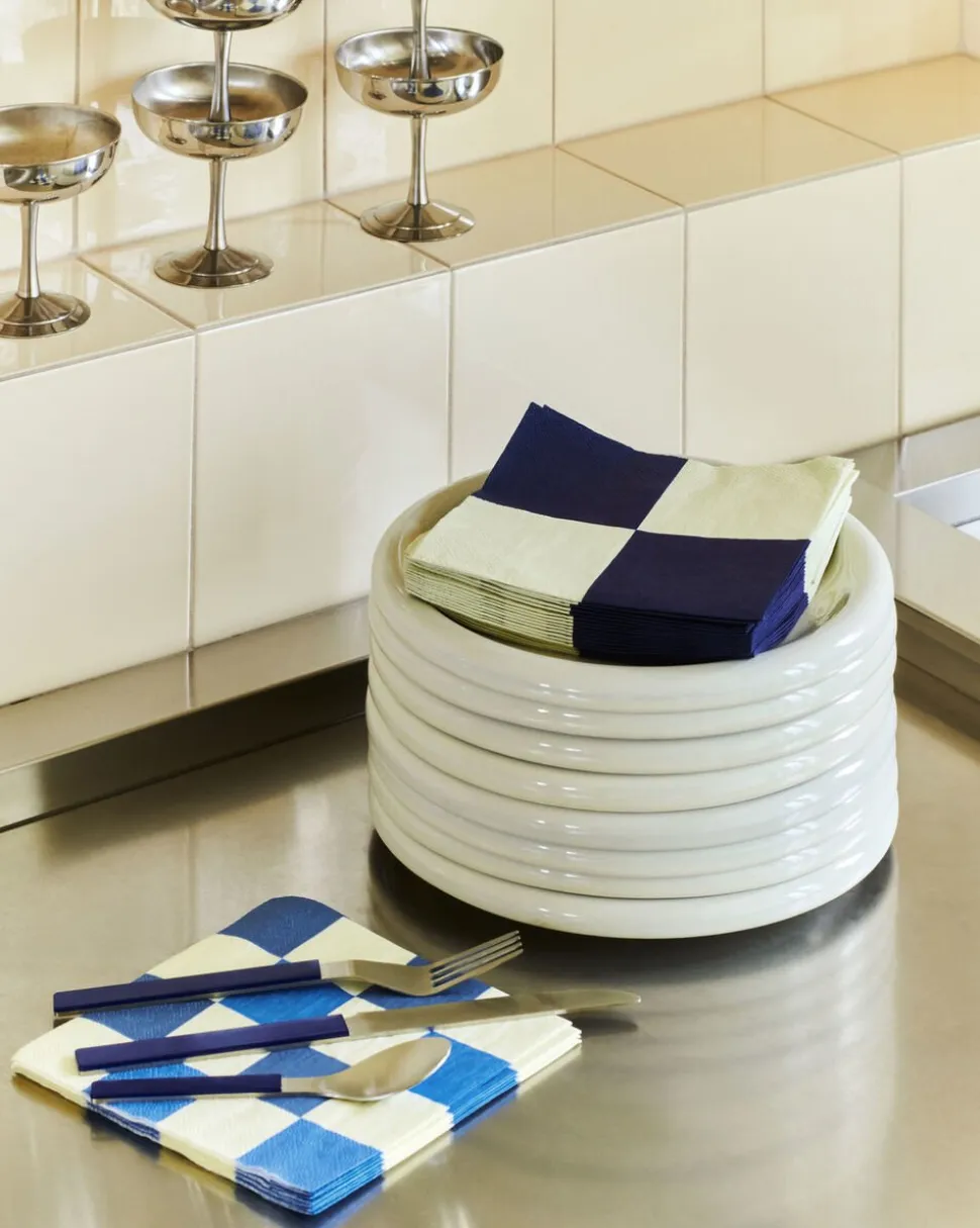 Pattern Napkins-Set of 20 Dinner-Off-white and blues M check