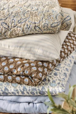 Pude natur m/lyseblå striber