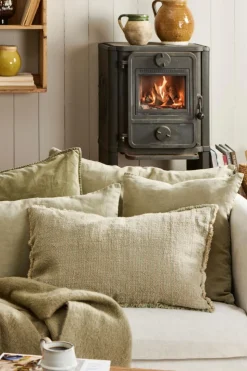 Pude natur m/smalle støvgrønne striber,