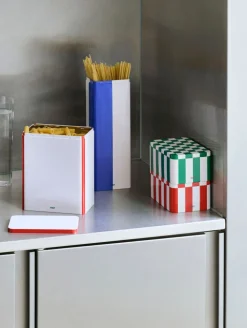 Tin Container-Large-Off-white and red