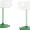 Tint Coupe Glass-Set of 2-Clear, jade light green and jade dark green