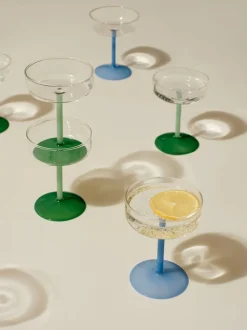 Tint Coupe Glass-Set of 2-Clear, jade light green and jade dark green