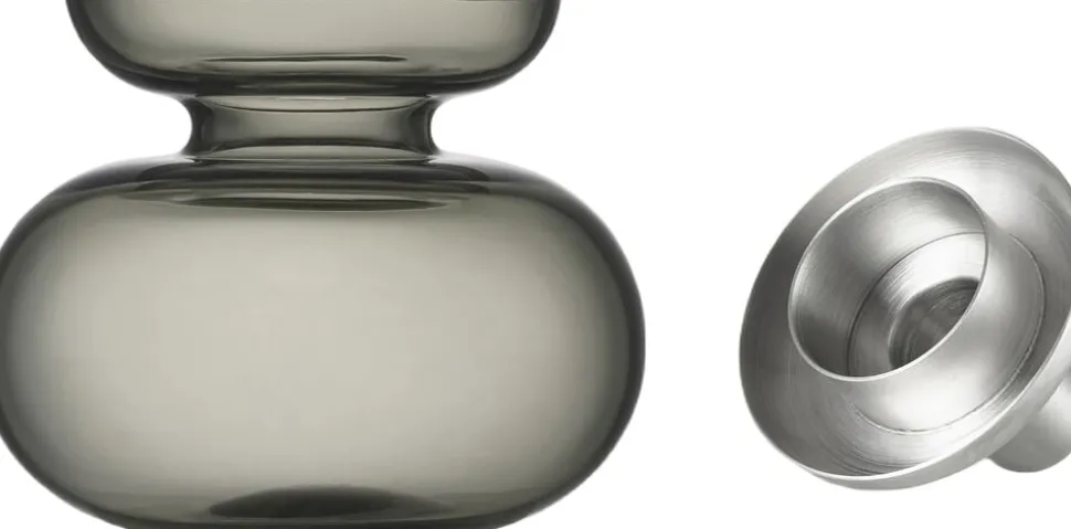 Vase/Lysestage Inu 11 x 10 cm Smoked Grey/Steel