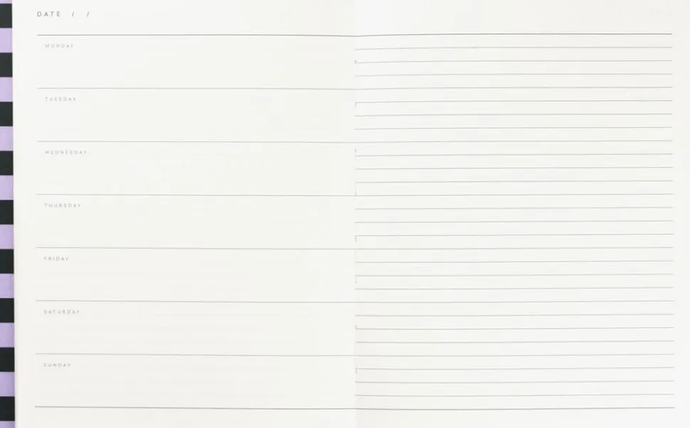 Weekly Planner med syet ryg, Rosa og grøn stribe